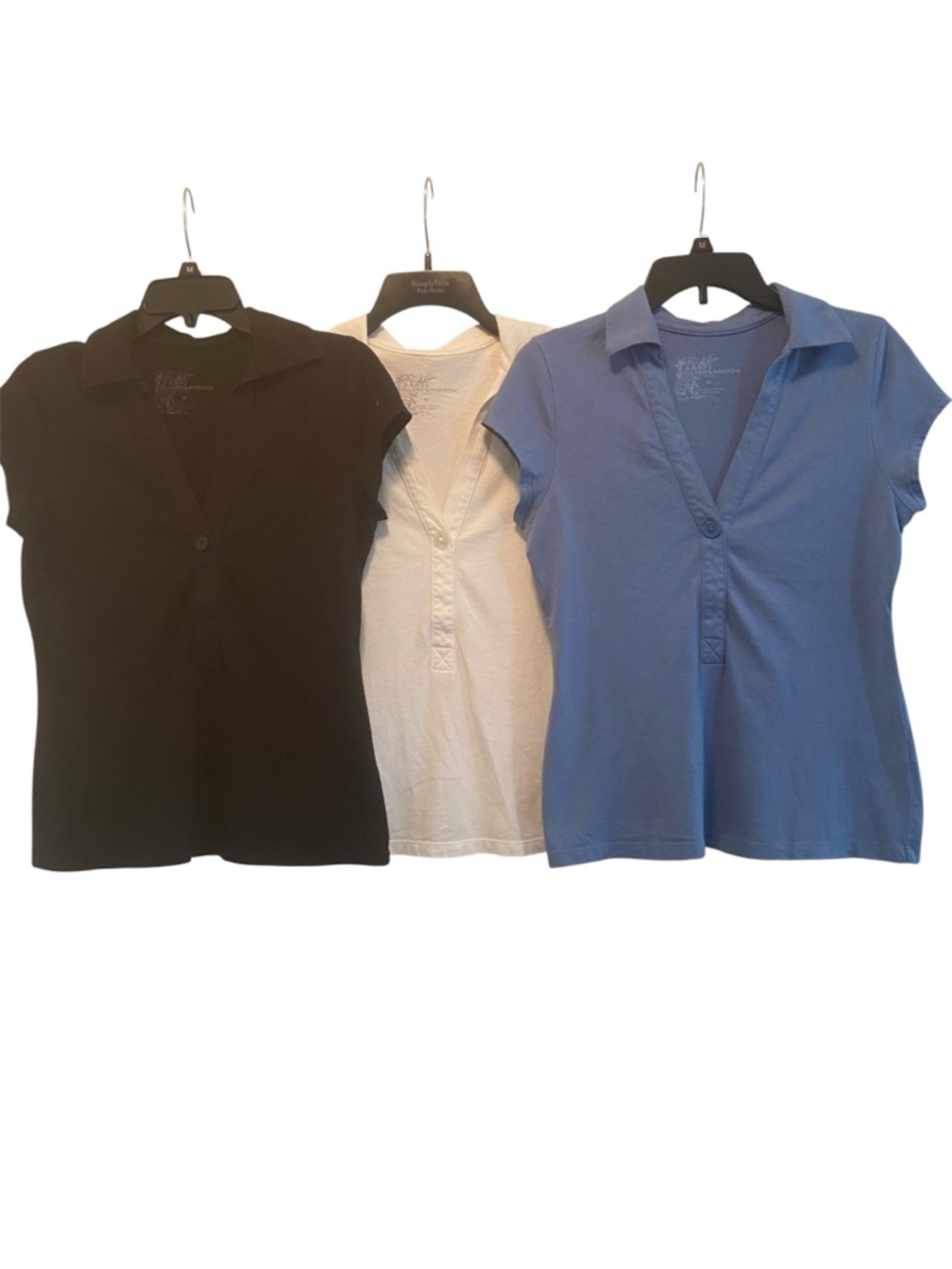 Hillard & Hanson Short-Sleeve Polo Tops in Black, White, Blue
